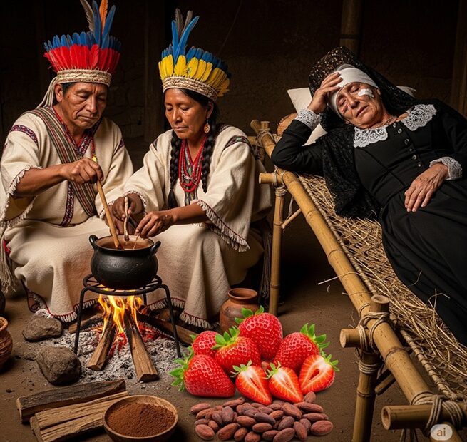 Chamanes_Indígenas-Preparando-Infusión_con_Fresas_y_Cacao
